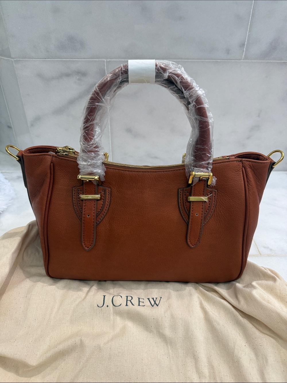 J. Crew Cognac Leather Satchel with Gold-Tone Hardware - Picture 2 of 5